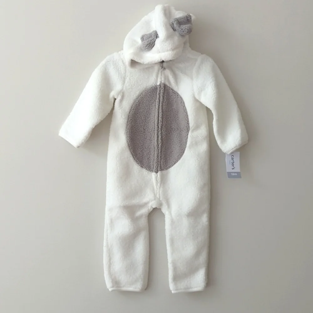 NWT Carter's  Dog‎ Zip-up Hooded Sherpa Jumpsuit (18 Months) White